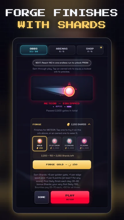 Meteor previews a gold Forge finish bought with earned Shards