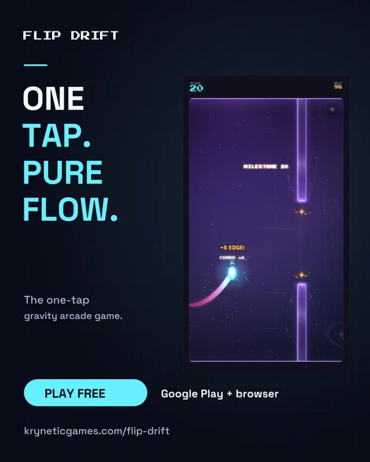 One tap, pure flow publicity graphic beside real Deep Field gameplay