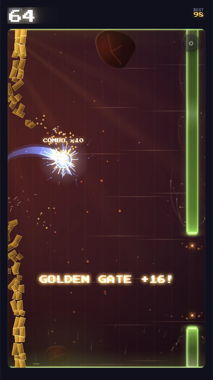 Glacier breaks a golden gate in Solar Flare for sixteen points with a ten-times combo